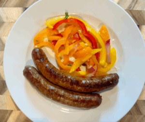 Spicy Italian Sausage with Warm Bell Pepper Salad
